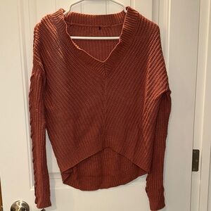 Rust V-Neck Women Sweater